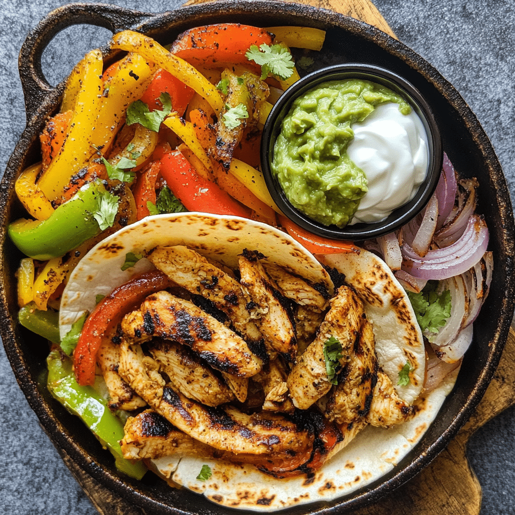 Oven Baked Sheet Pan Chicken Fajitas served with warm tortillas and various toppings.