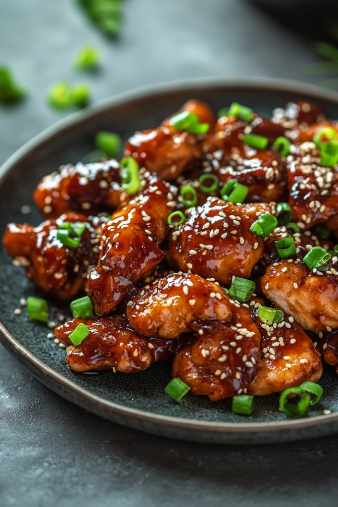 Ingredients for Hot Orange Chicken, including chicken, oranges, and soy sauce.