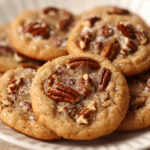 Ingredients for Brown Butter Pecan Cookies, including flour, brown sugar, butter, and pecans.
