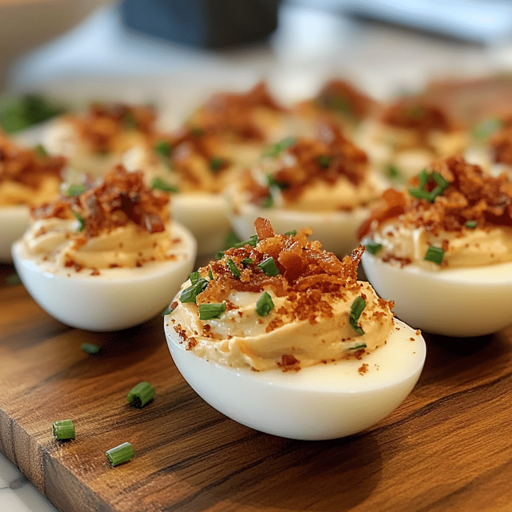 Ingredients for Thanksgiving Deviled Eggs, including eggs, bacon, shallots, sage, and mayonnaise.