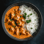 Simmering the chicken in the creamy tomato sauce for Indian Butter Chicken.