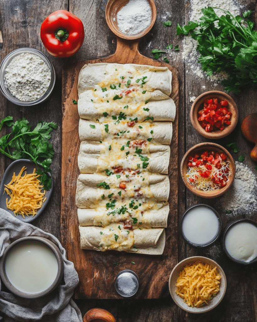  Ingredients for Instant Pot Breakfast Enchiladas, including sausage, eggs, cheese, and tortillas.