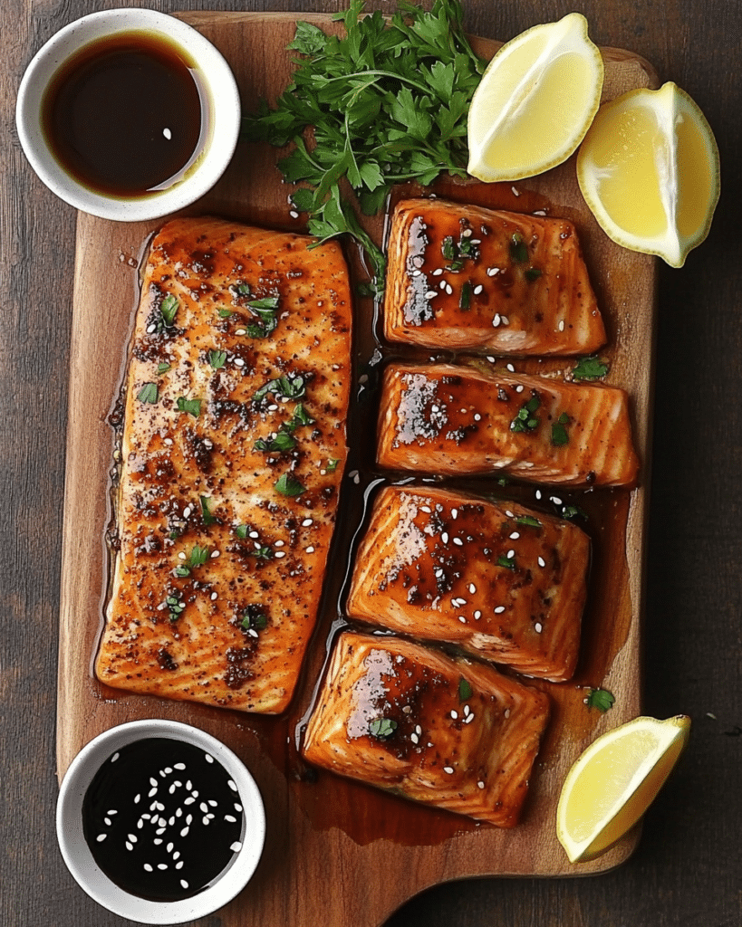 Ingredients for Cajun Honey Butter Salmon, including salmon fillets, honey, and Cajun seasoning.
