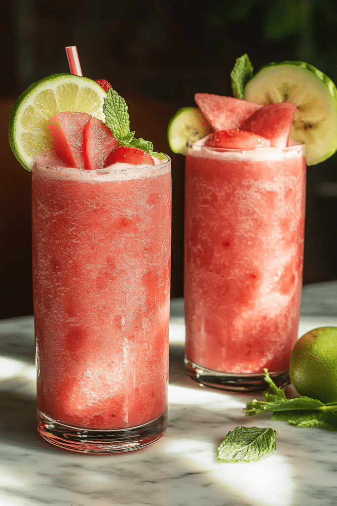 A Watermelon Smoothie served in a glass, ready to be enjoyed.
