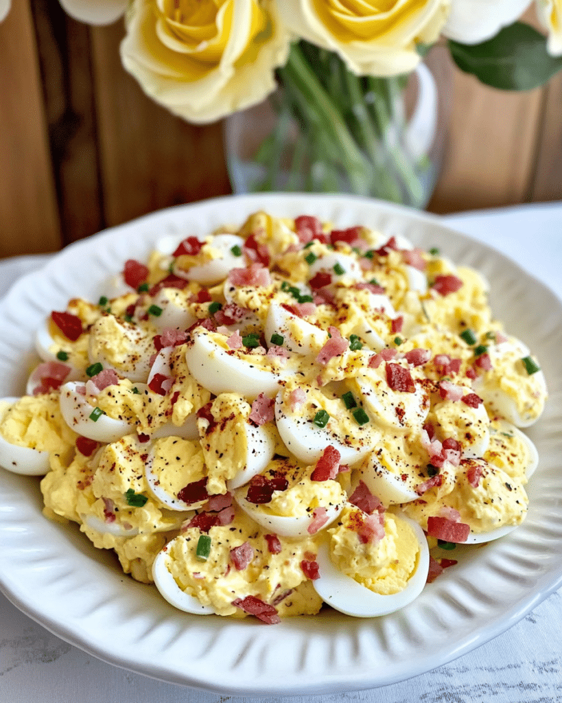 Keto Deviled Egg Salad served in lettuce wraps.