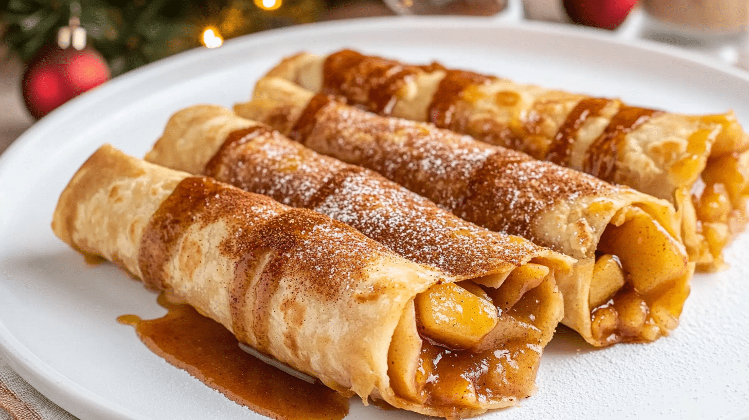 Golden-brown and crispy Air Fryer Apple Pie Taquitos sprinkled with cinnamon sugar.
