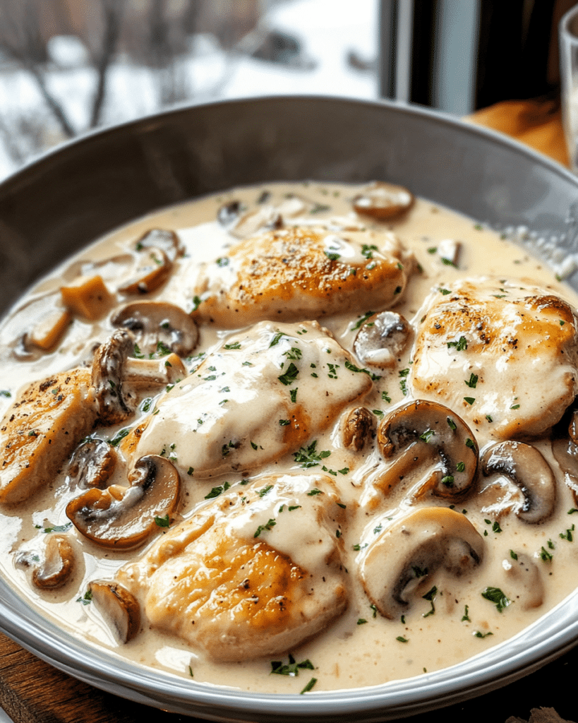 Searing the chicken breasts for Mushroom Chicken.