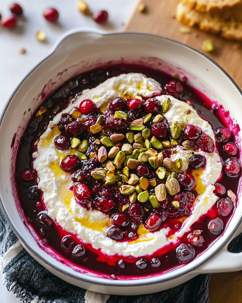 Making the cranberry compote for Cranberry Whipped Feta Dip.