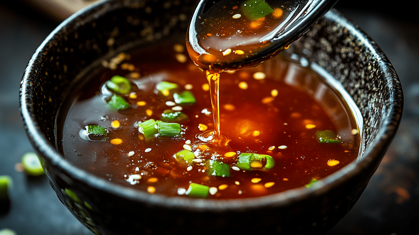 A bowl of vibrant red Sweet and Sour Sauce (No Pineapple).
