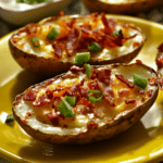 Scooping out the flesh from the baked potatoes for Baked Potato Skins.