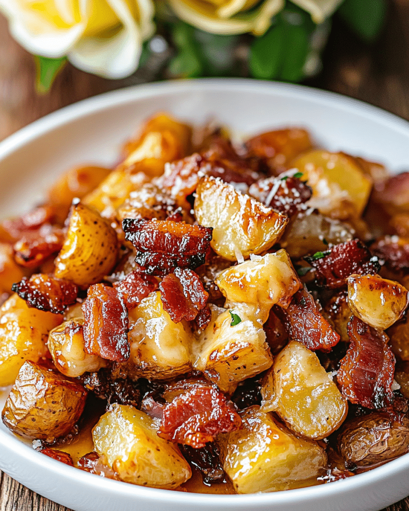 Honey Bacon Roasted Potatoes served as a side dish.