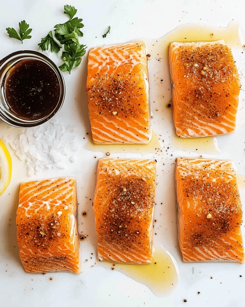 Searing the salmon fillets in a skillet for Cajun Honey Butter Salmon.