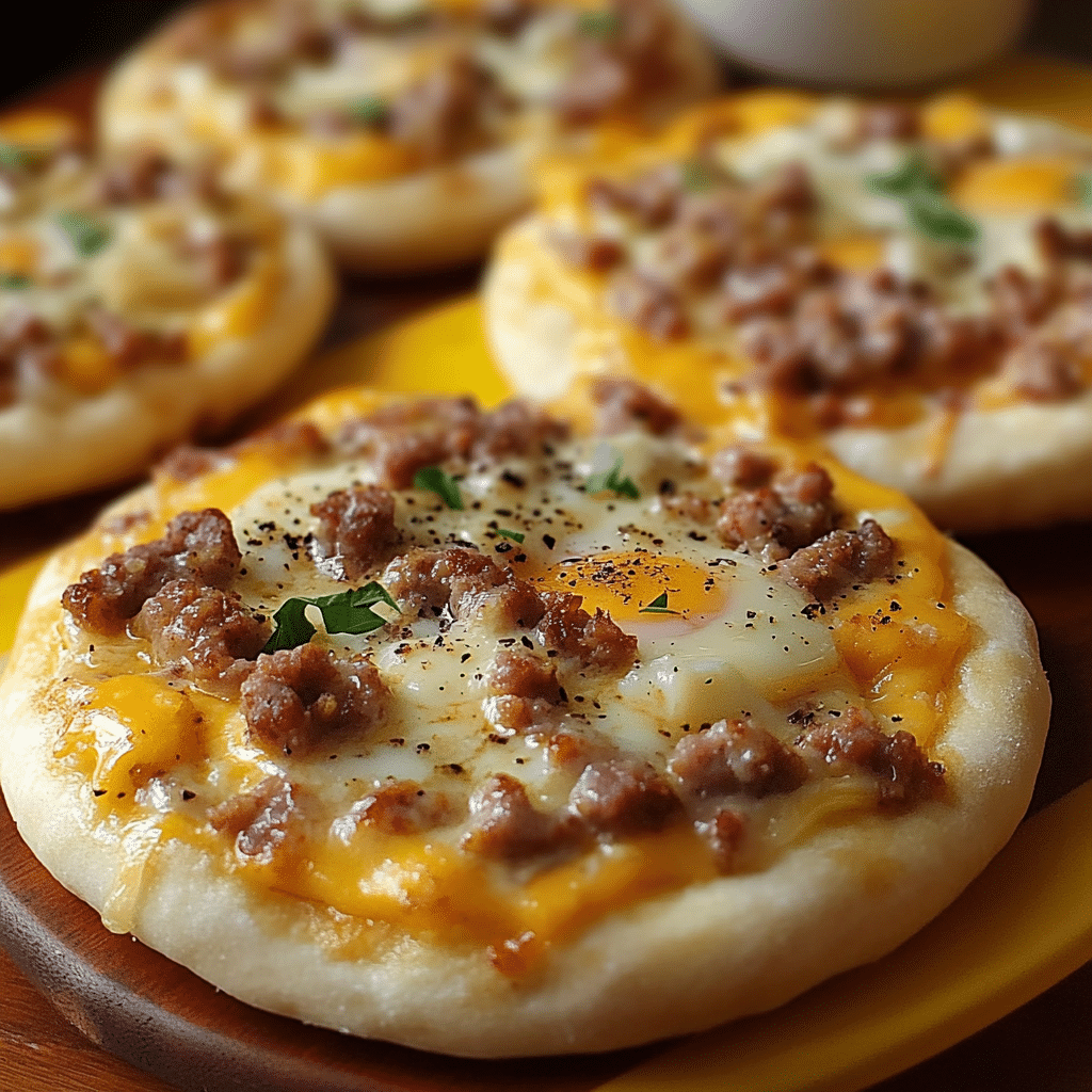 Assembling the English Muffin Breakfast Pizzas on a baking sheet.