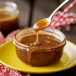 Bourbon Caramel Sauce drizzled over ice cream.