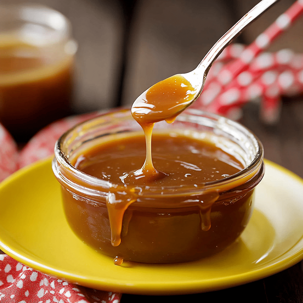 Bourbon Caramel Sauce drizzled over ice cream.