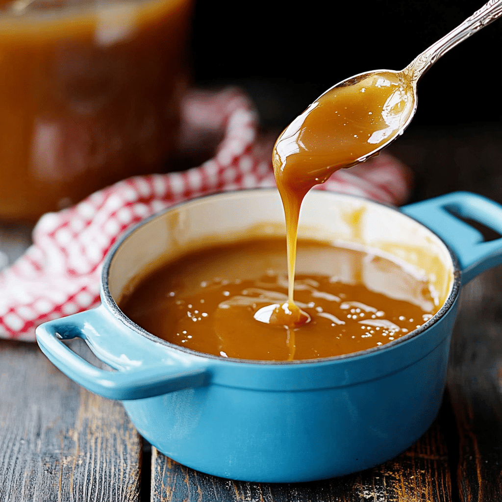 Ingredients for Bourbon Caramel Sauce, including sugar, butter, cream, and bourbon.
