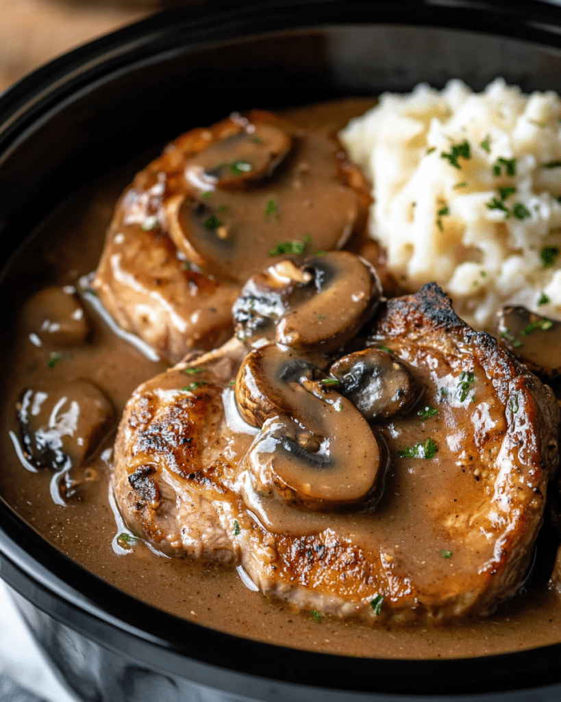 Browning the pork chops for Crockpot Pork Chops.