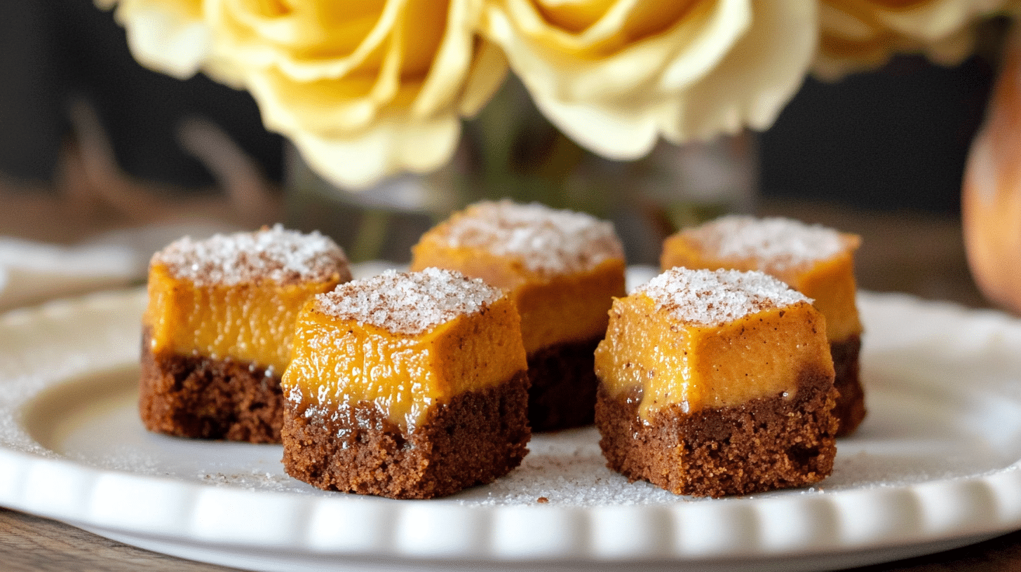 Pumpkin Pie Bites with a golden-brown gingerbread cookie crust, showing the creamy filling.