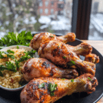 Crispy Herb Baked Chicken Legs served with a side of roasted vegetables or mashed potatoes.