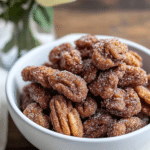Easy Cinnamon Sugar Pecans in a bowl, ready to be enjoyed.