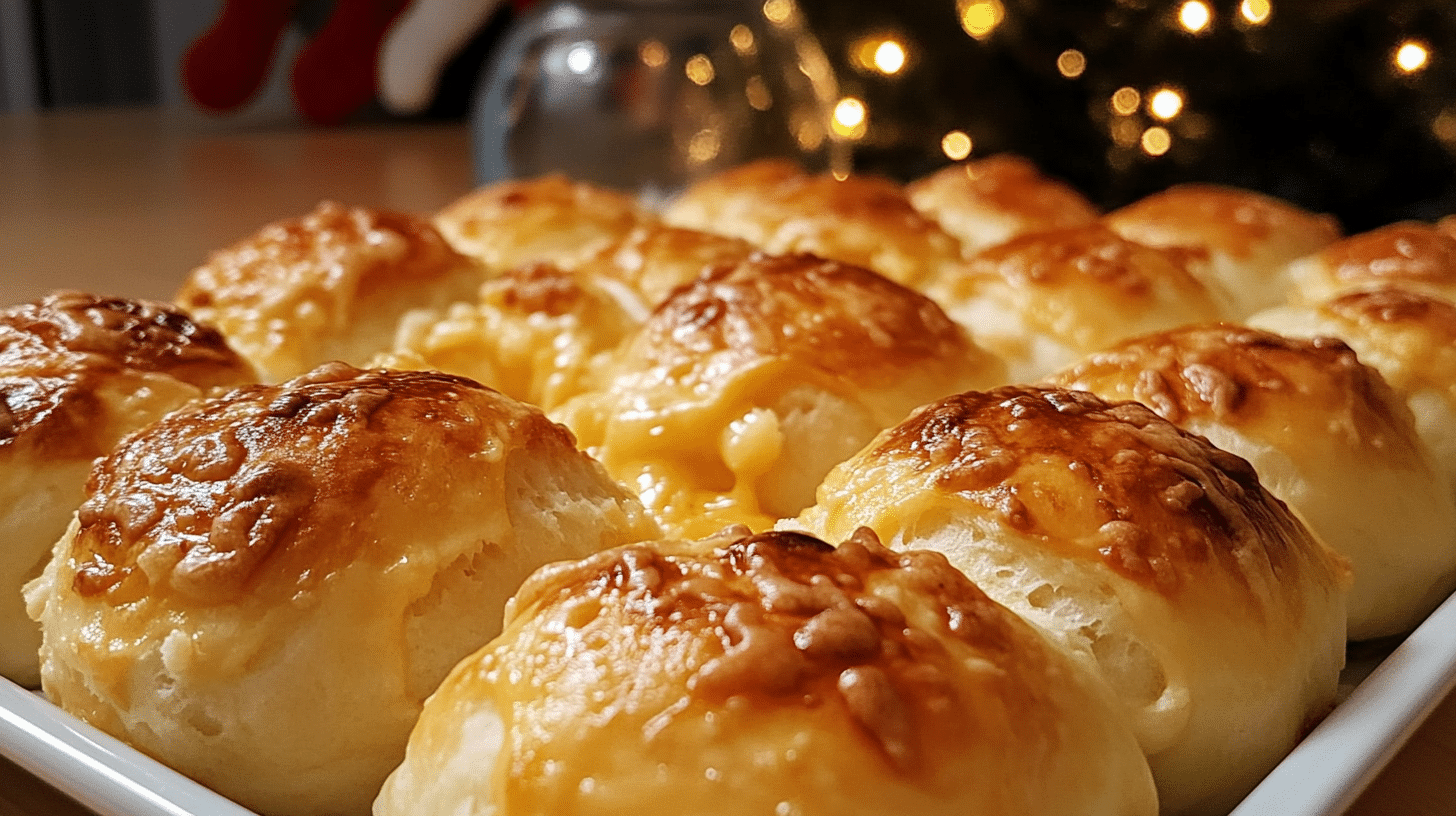 Golden-brown Baked Cheese Buns on a cooling rack, showing the melted cheese topping.