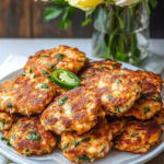 Frying the Cheesy Chicken Fritters in a skillet.