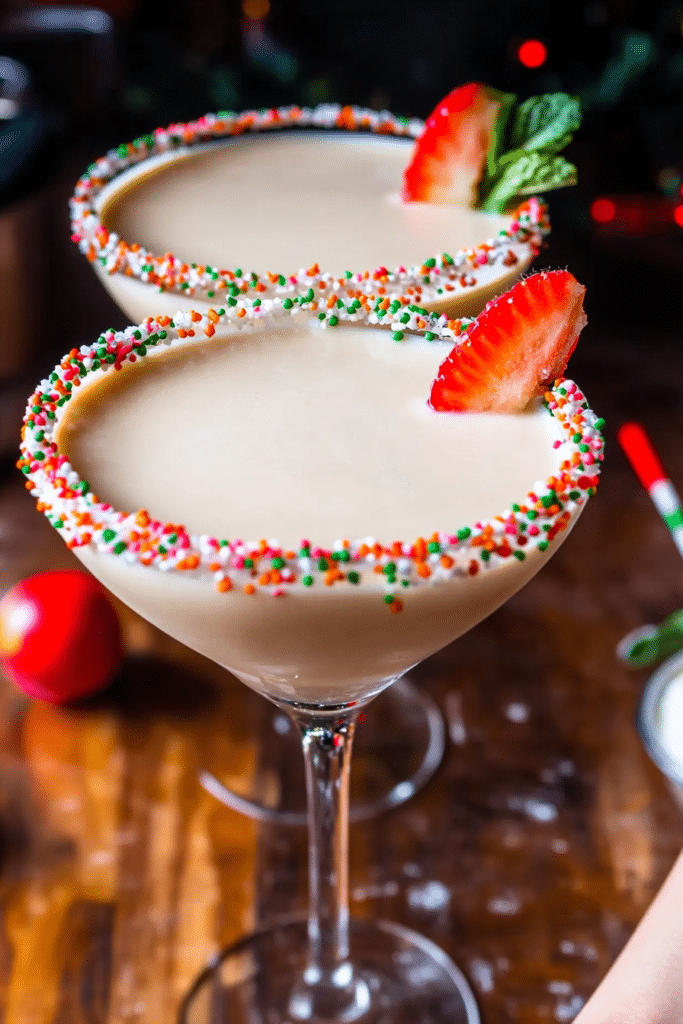 Two Sugar Cookie Martinis garnished and ready for a party.