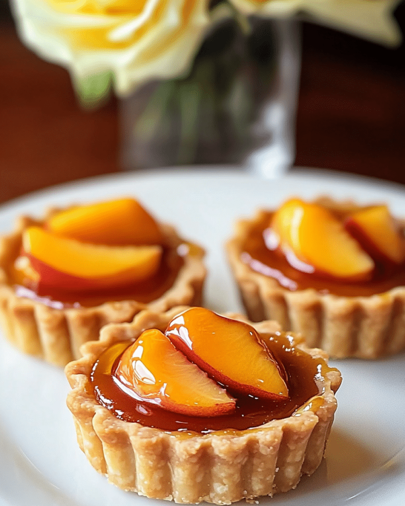 Ingredients for Mini Brown Butter Peach Tarts, including peaches, butter, flour, sugar, and eggs.