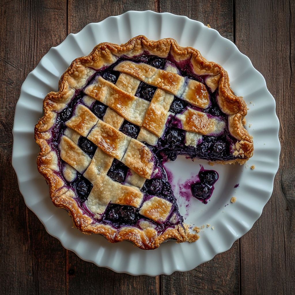 Placing the top crust on the Blueberry Blackberry Pie before baking.