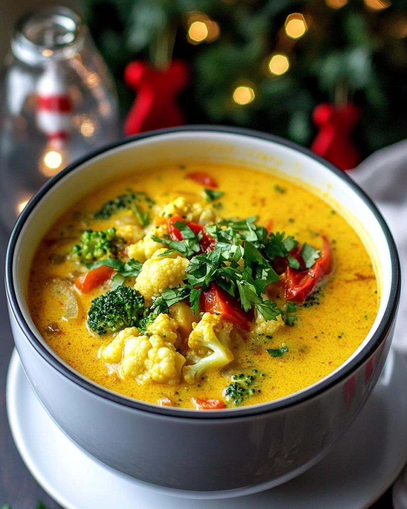 Ingredients for Instant Pot Curried Cauliflower and Broccoli Soup, including cauliflower, broccoli, potatoes, coconut milk, and curry powder.