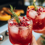 Several glasses of Merry Christmas Mocktail ready for a holiday party.