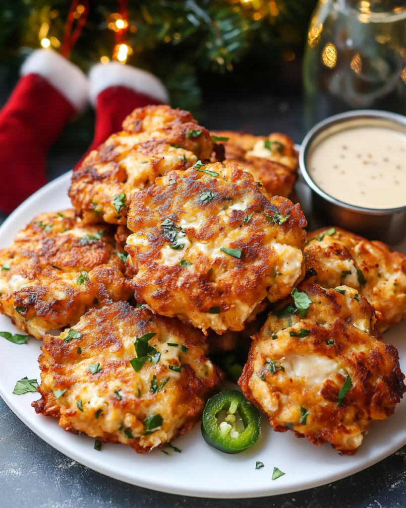Ingredients for Cheesy Chicken Fritters, including diced chicken, cheese, almond flour, egg, and jalapeño.
