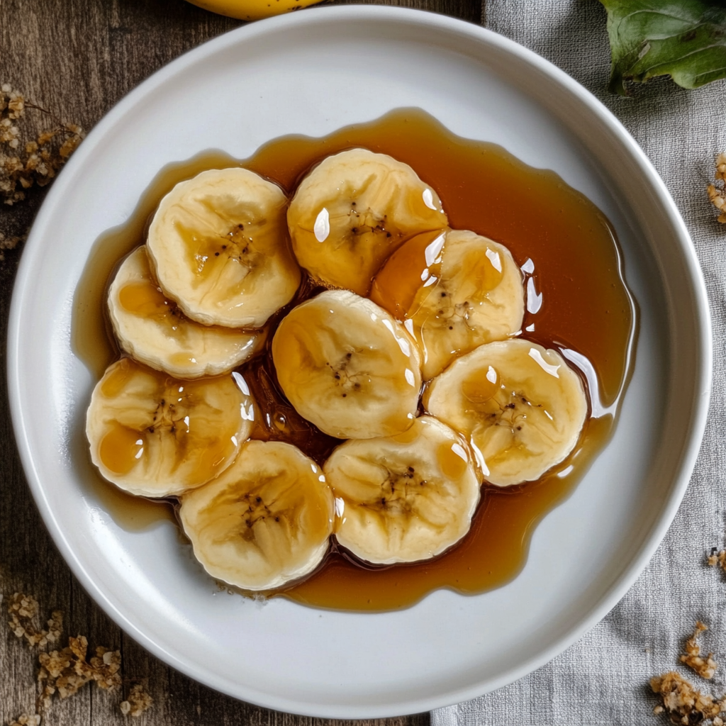 Pan-frying the sugar-coated banana slices for Caramelized Bananas.