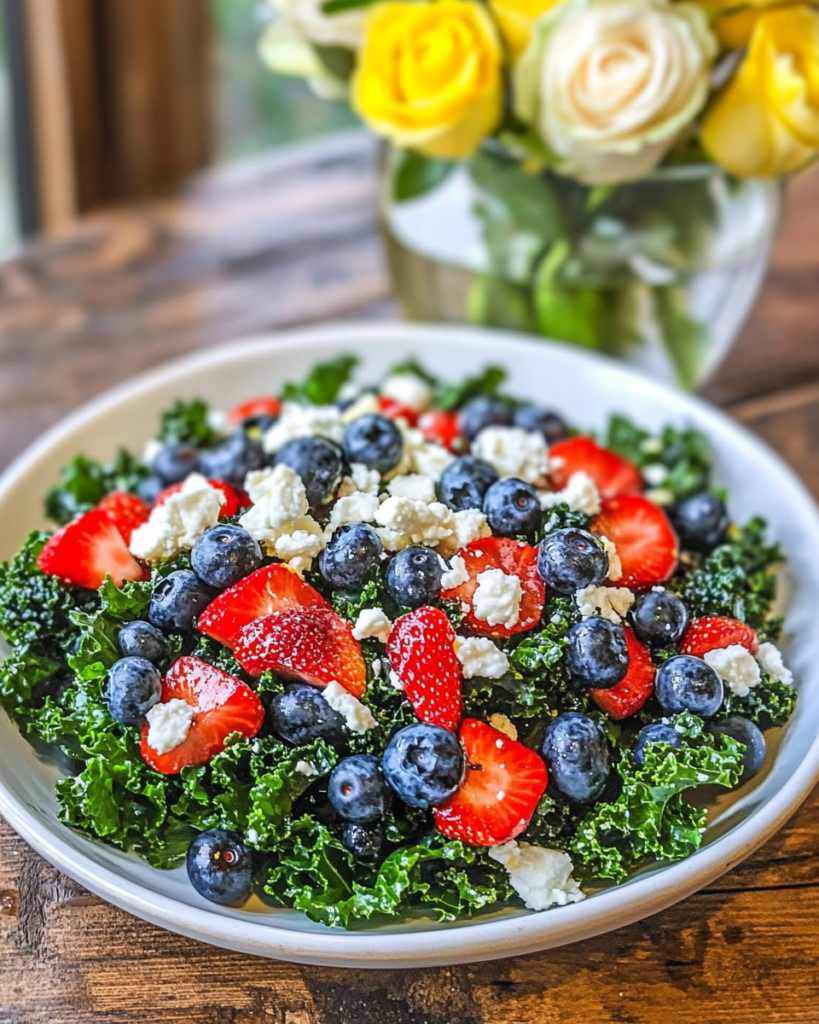 Individual servings of Summer Kale Salad on plates.