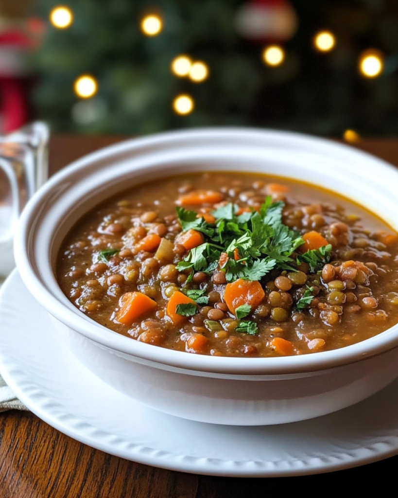 Simmering the Green Lentil Stew in a large pot or Dutch oven.