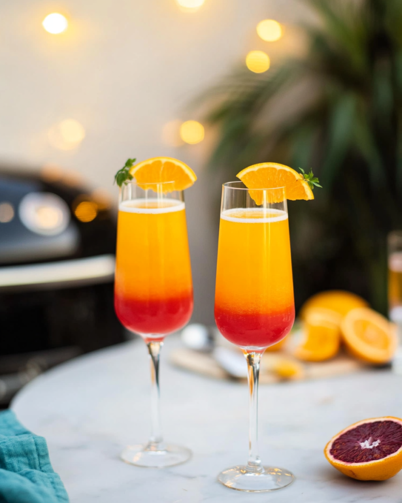 Easy Tequila Sunrise Mimosa (Fun Brunch Cocktail!) 10 Ingredients for Tequila Sunrise Mimosa, including tequila, champagne/Prosecco, orange juice, and grenadine.