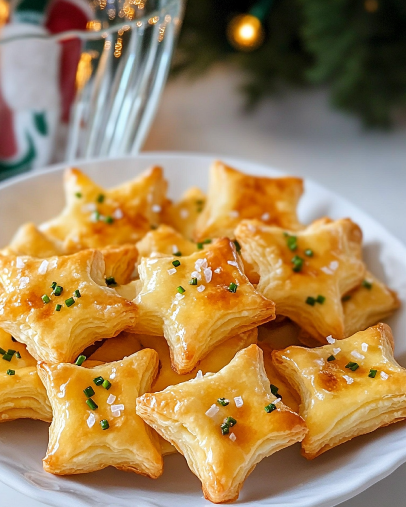 Cutting out star shapes from puff pastry for Parmesan Puff Stars.