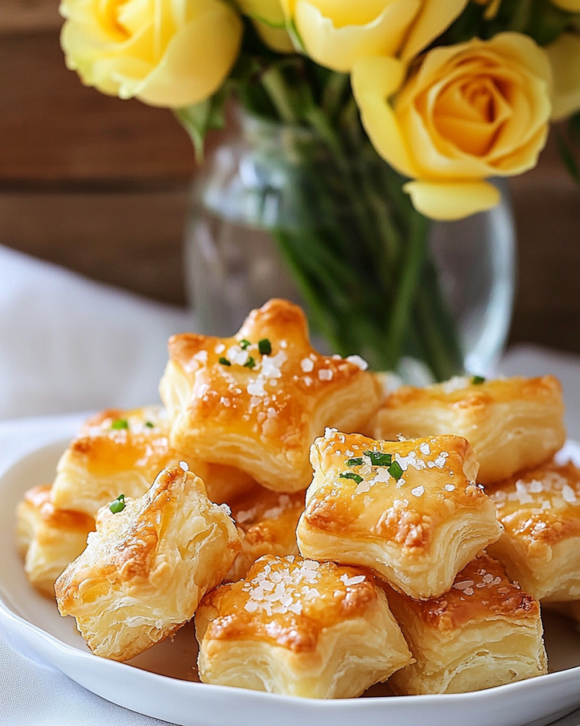 Parmesan Puff Stars served as appetizers on a party table.