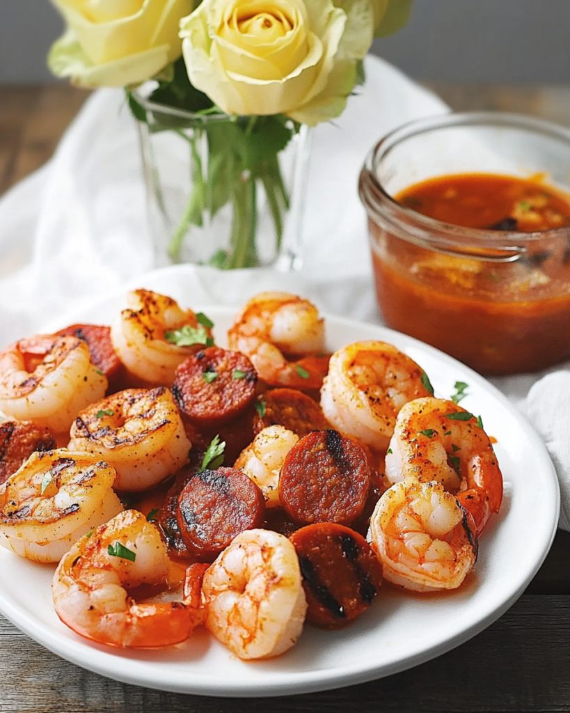 A platter of Shrimp and Chorizo Appetizers ready for a party.