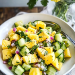 Pineapple Cucumber Salad served as a side dish at a barbecue or summer gathering.