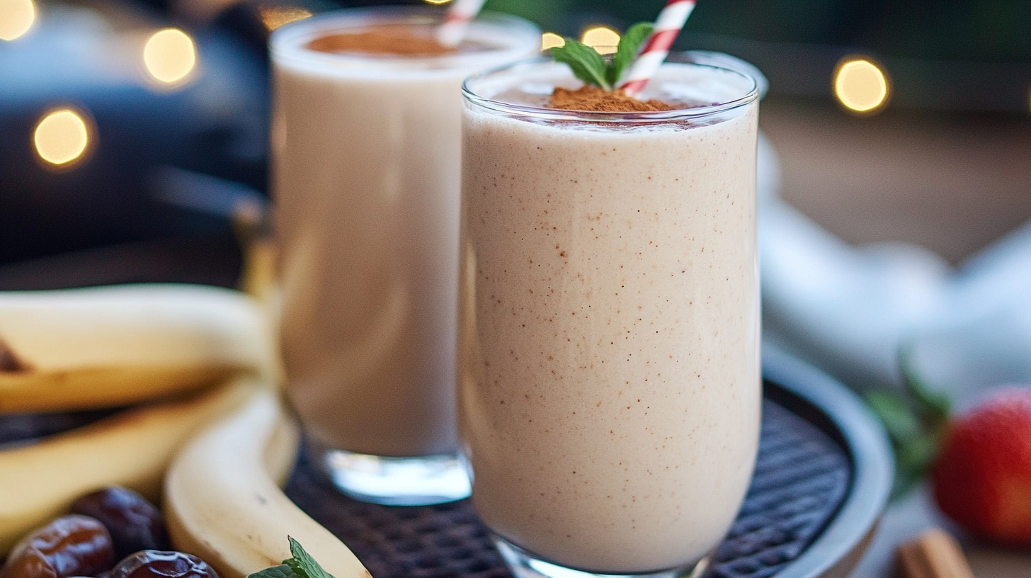 A creamy, beige-colored Chai Tea Smoothie in a glass, possibly sprinkled with cinnamon.
