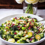 Individual servings of Broccoli Brussels Sprout Salad on plates or in meal prep containers.