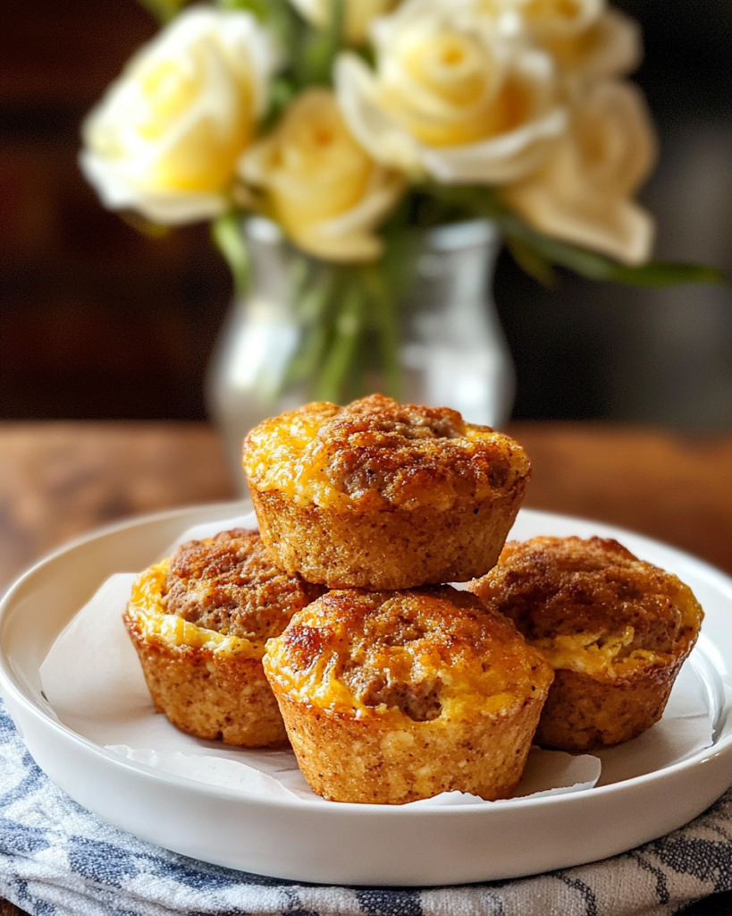 Sausage Egg Muffins served on a plate, perhaps with a side of marinara for dipping.