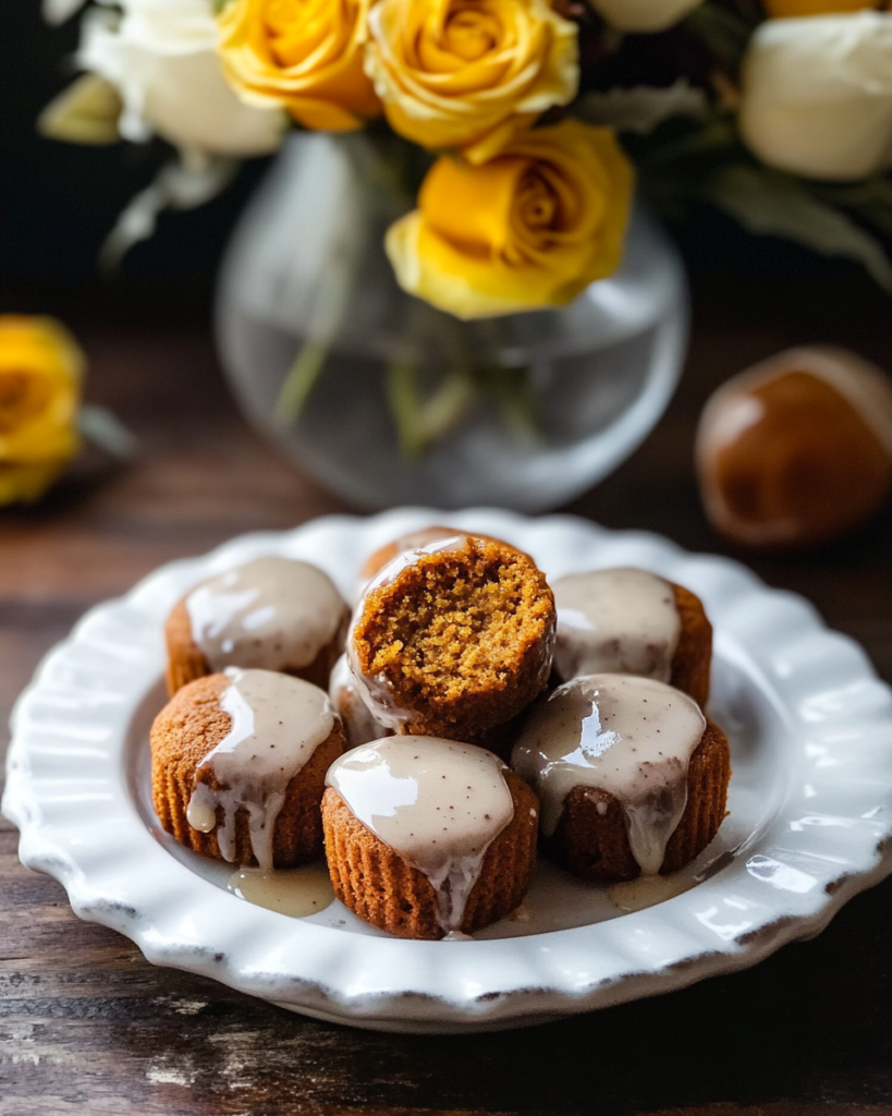 Ingredients for Pumpkin Bites, including pumpkin puree, flour, spices, brown sugar, butter, and powdered sugar.