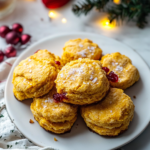 Ingredients for Sweet Potato Biscuits, including mashed sweet potato, flour, butter, buttermilk, and cranberry butter components.