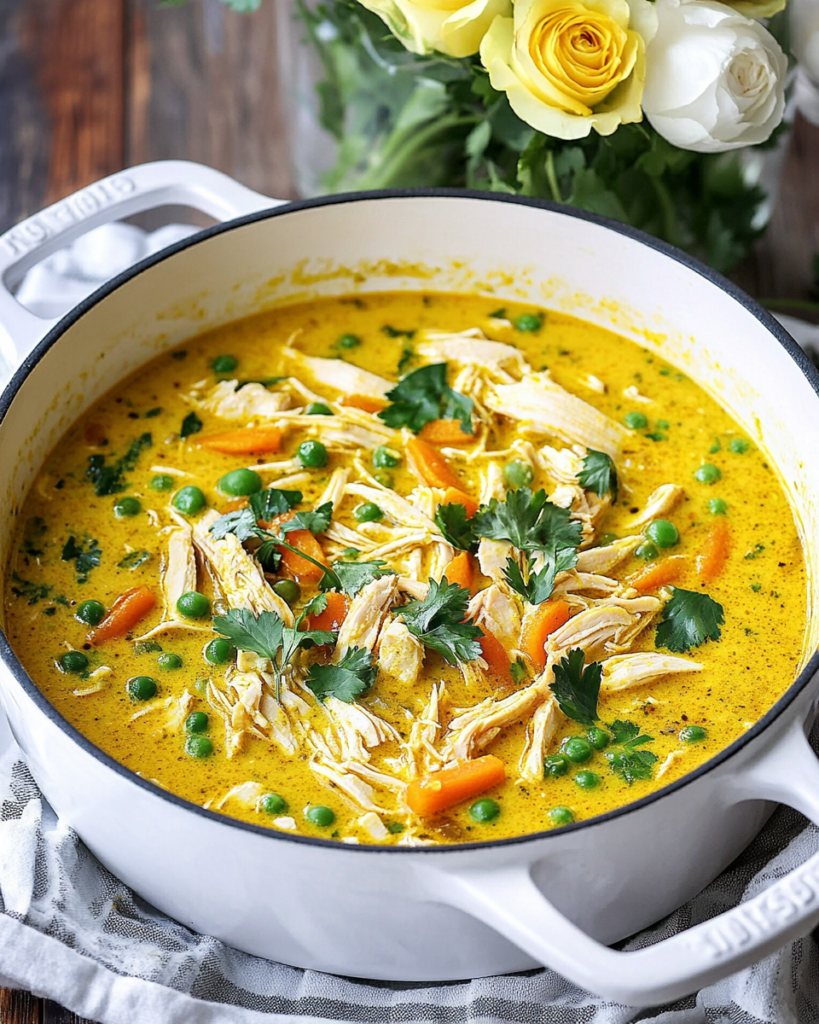 Ingredients for Turmeric Chicken Soup, including chicken, turmeric, ginger, coconut milk, and vegetables.