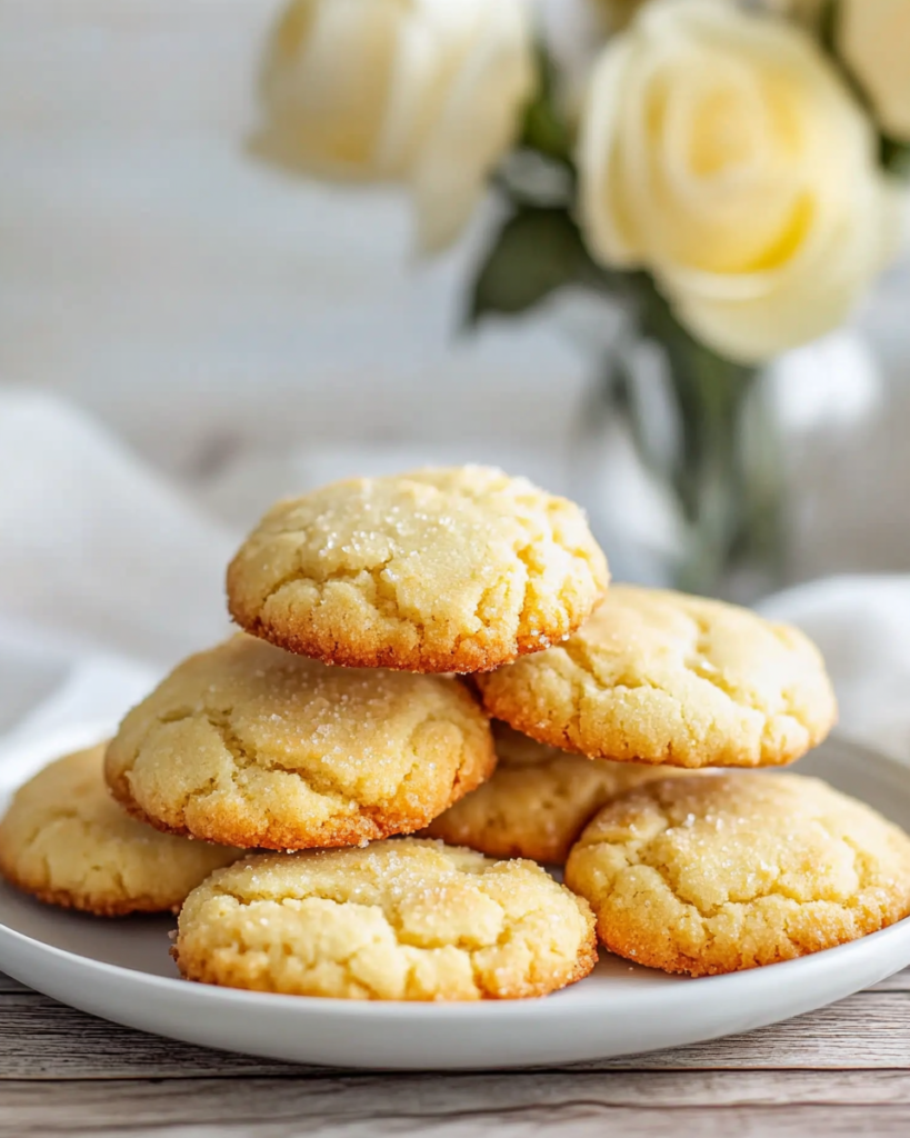 Keto Cream Cheese Cookies stacked or served with a cup of coffee.