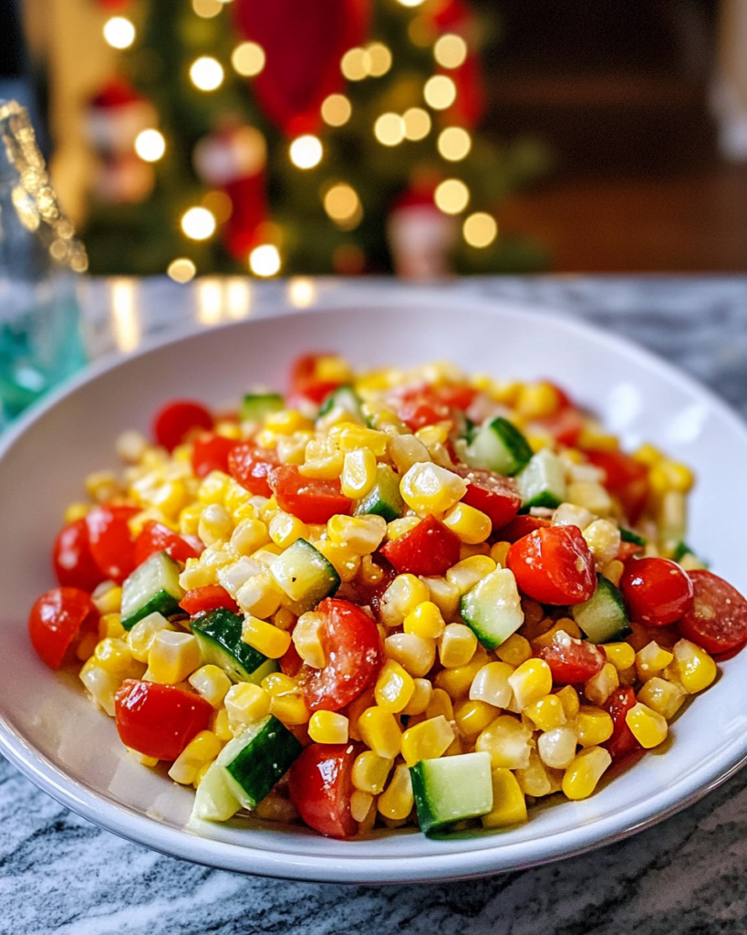 Fresh Tomato Corn Salad (Easy & Juicy!) 10 Ingredients for Tomato Corn Salad, including corn, cherry tomatoes, cucumber, red onion, lime, and olive oil.