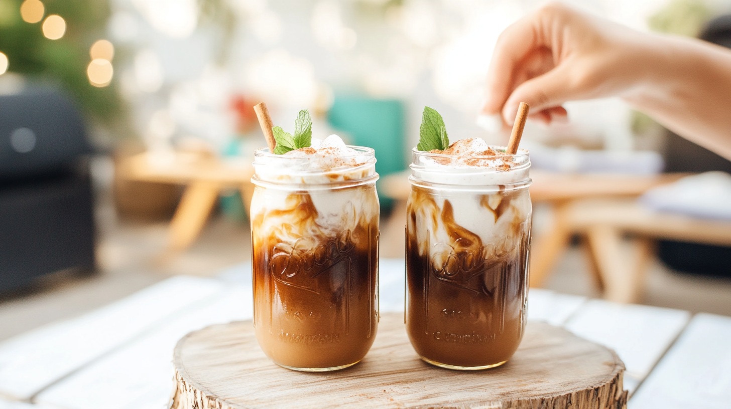 A tall glass of layered Iced Brown Sugar Oat Milk Shaken Espresso showing the dark espresso layer and creamy oat milk top.