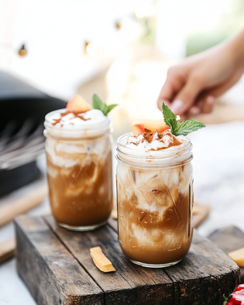 Ingredients for Iced Brown Sugar Oat Milk Shaken Espresso, including espresso/coffee, oat milk, brown sugar, cinnamon, and vanilla.